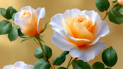 Elegant Peach And White Roses On Golden Background