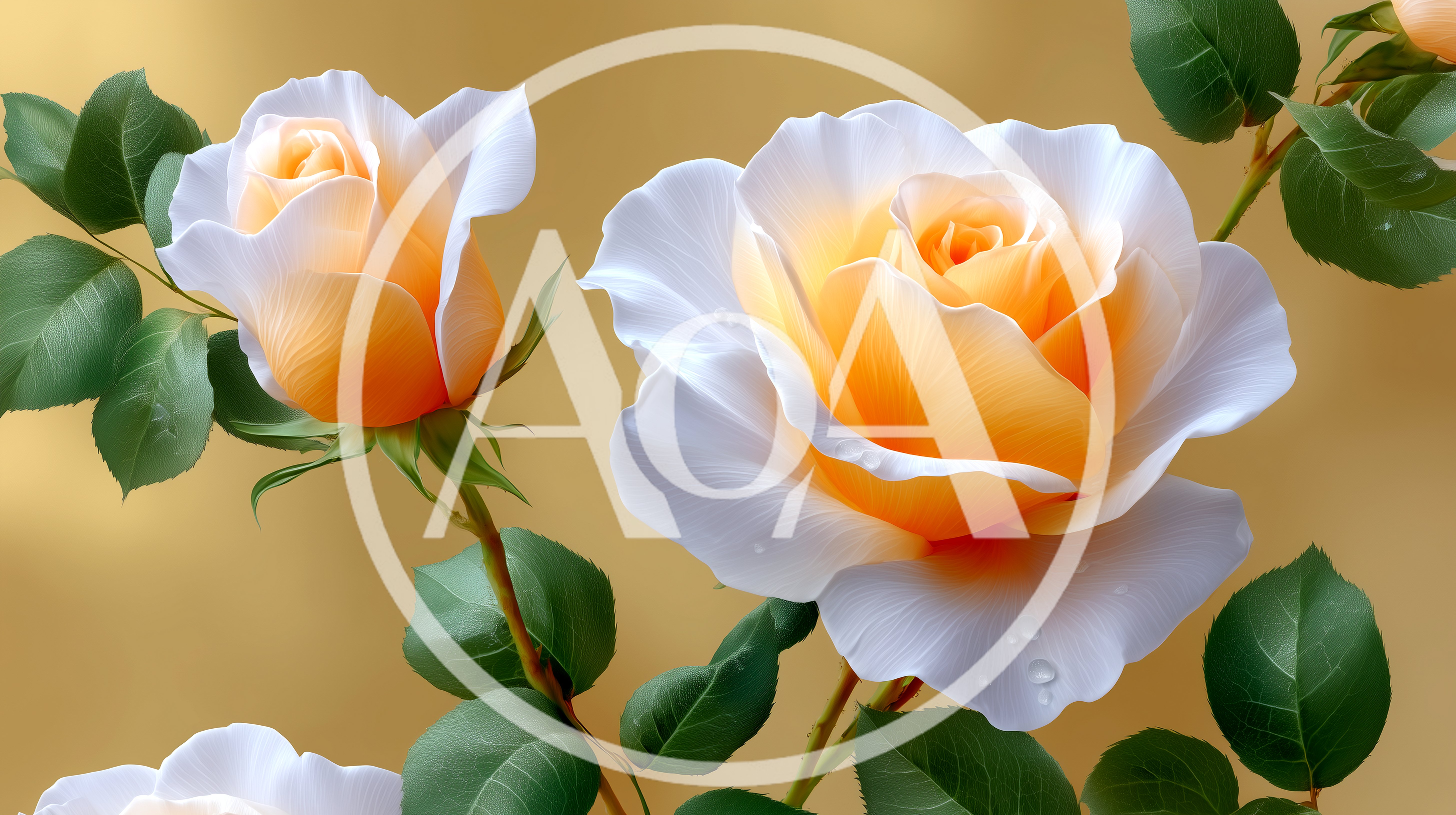 Elegant Peach And White Roses On Golden Background