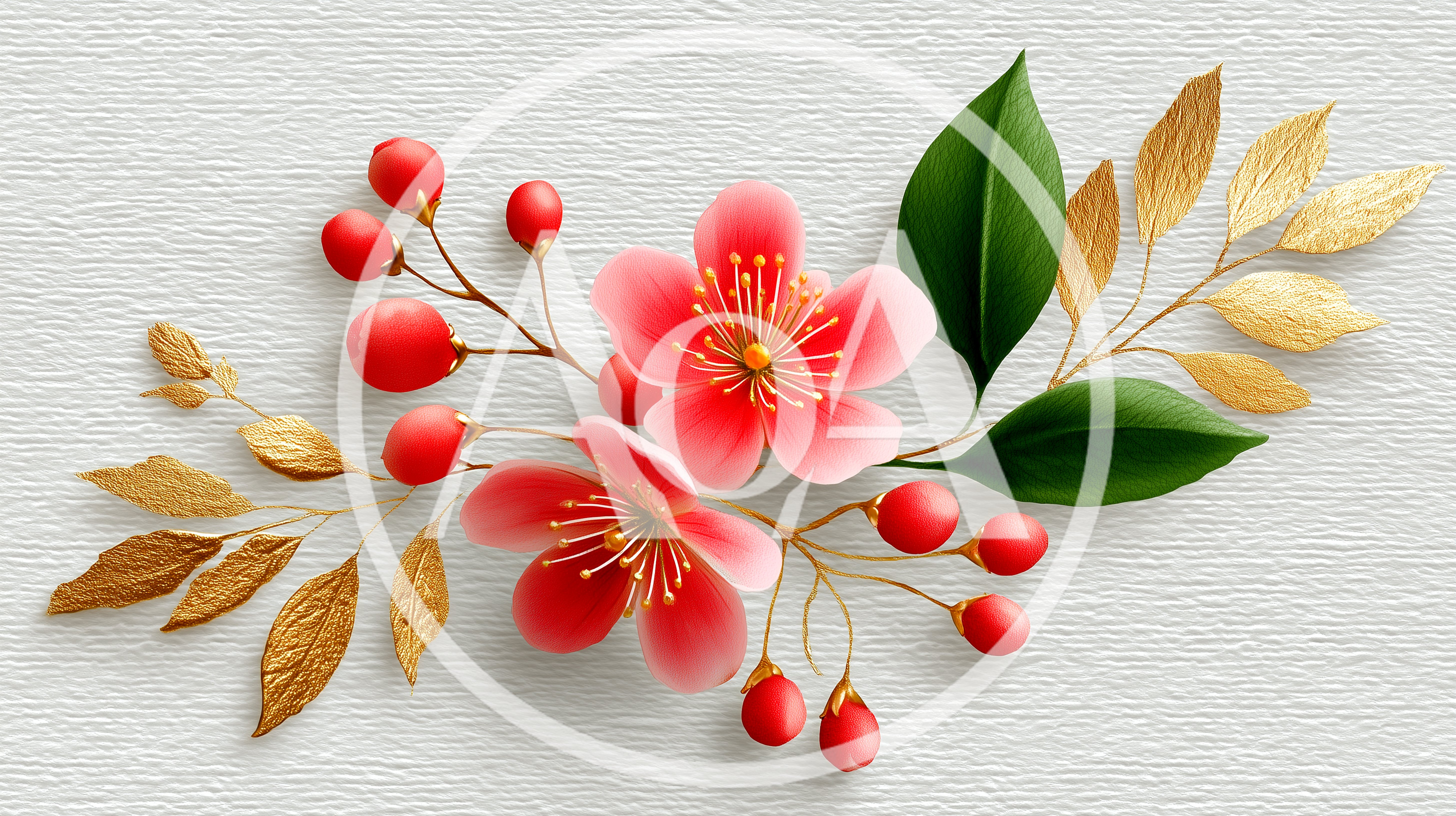 Floral Arrangement With Pink Blossoms And Golden Leaves