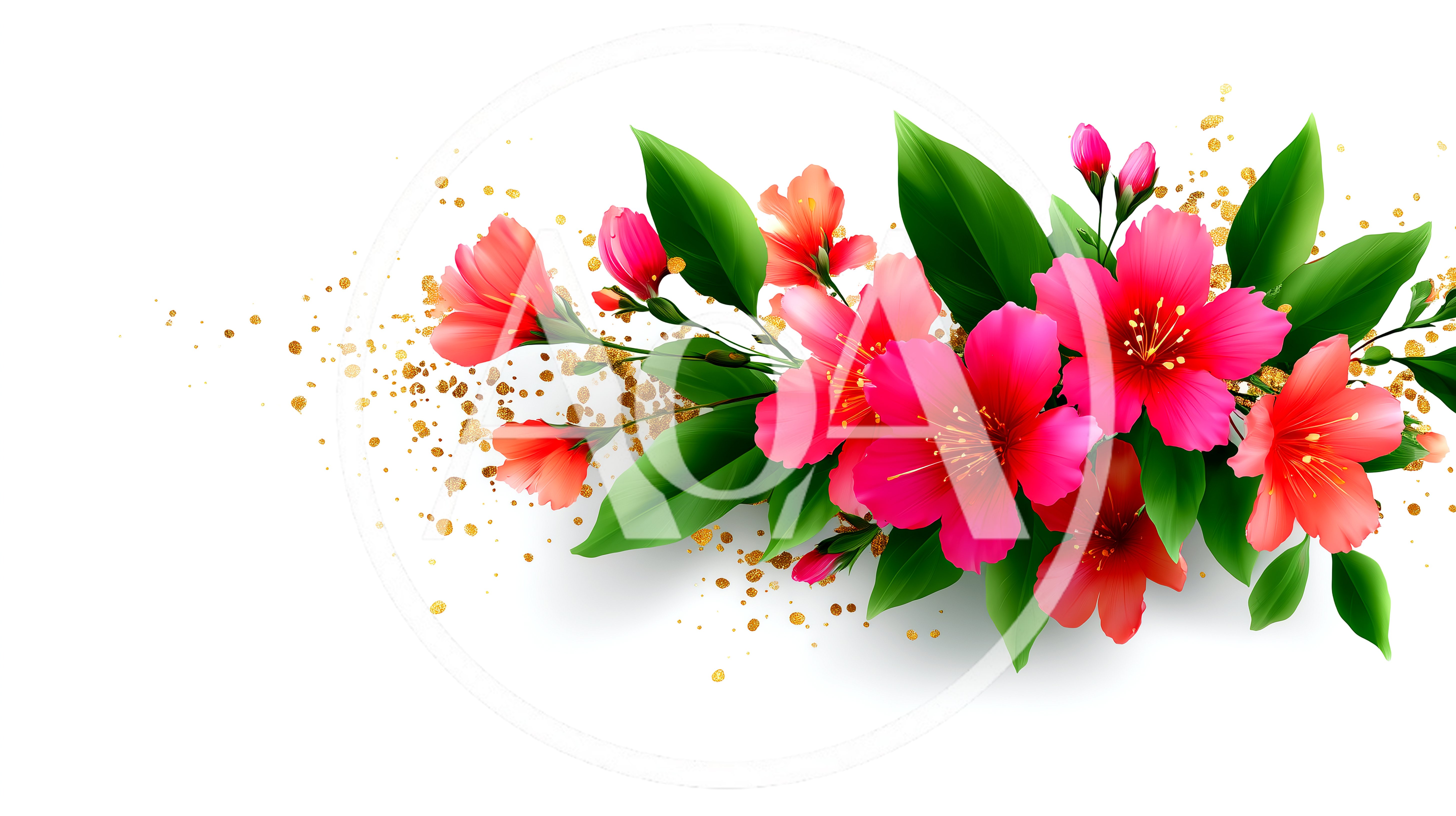 Vibrant Pink Hibiscus Flowers With Golden Glitter Accents