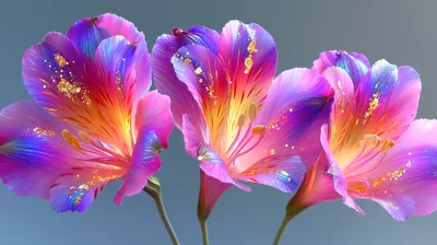 Three Vibrant Alstroemeria Flowers With Gold Accents
