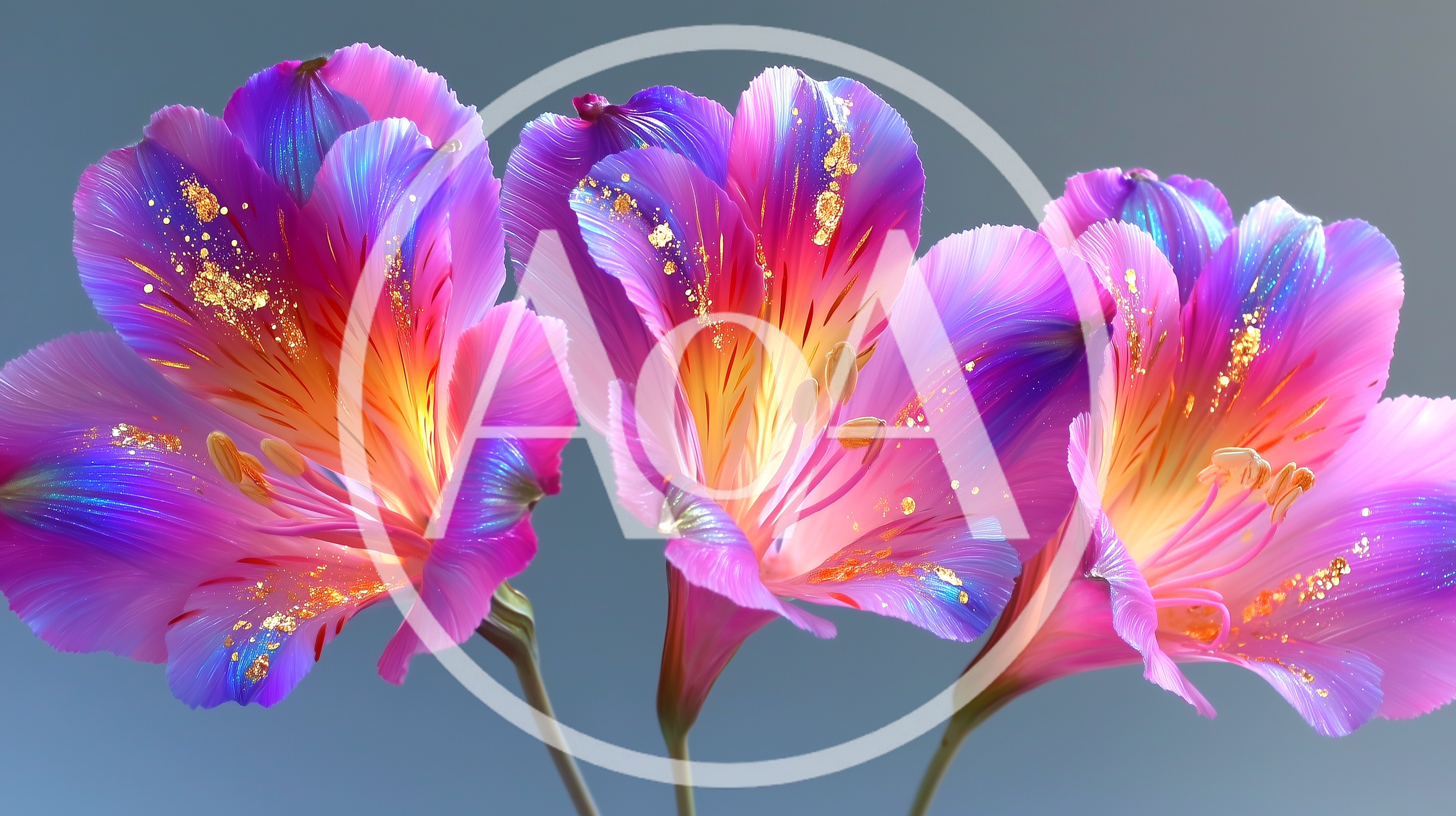 Three Vibrant Alstroemeria Flowers With Gold Accents