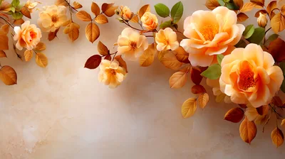 Elegant Peach Roses On A Textured Beige Background