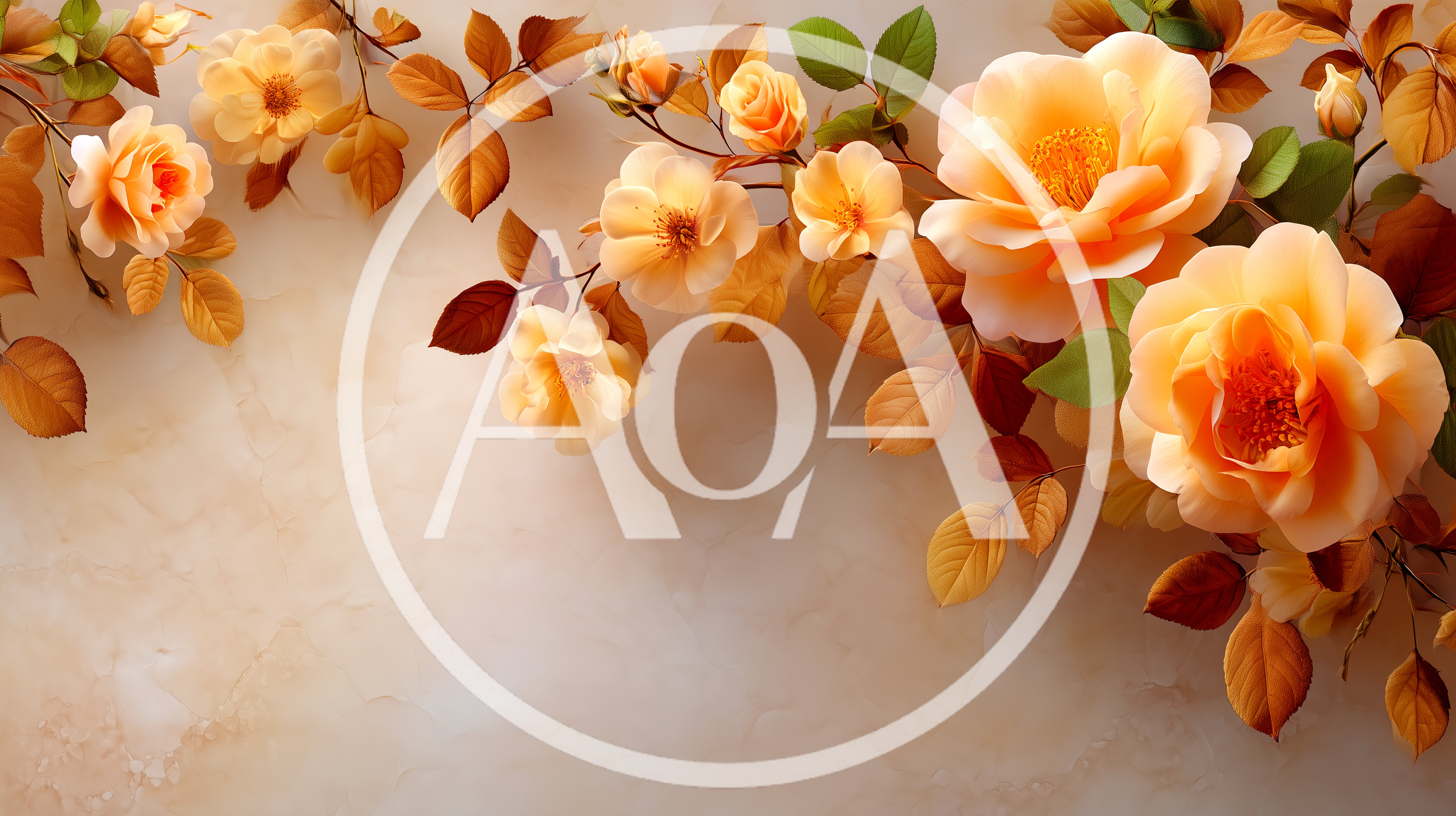 Elegant Peach Roses On A Textured Beige Background