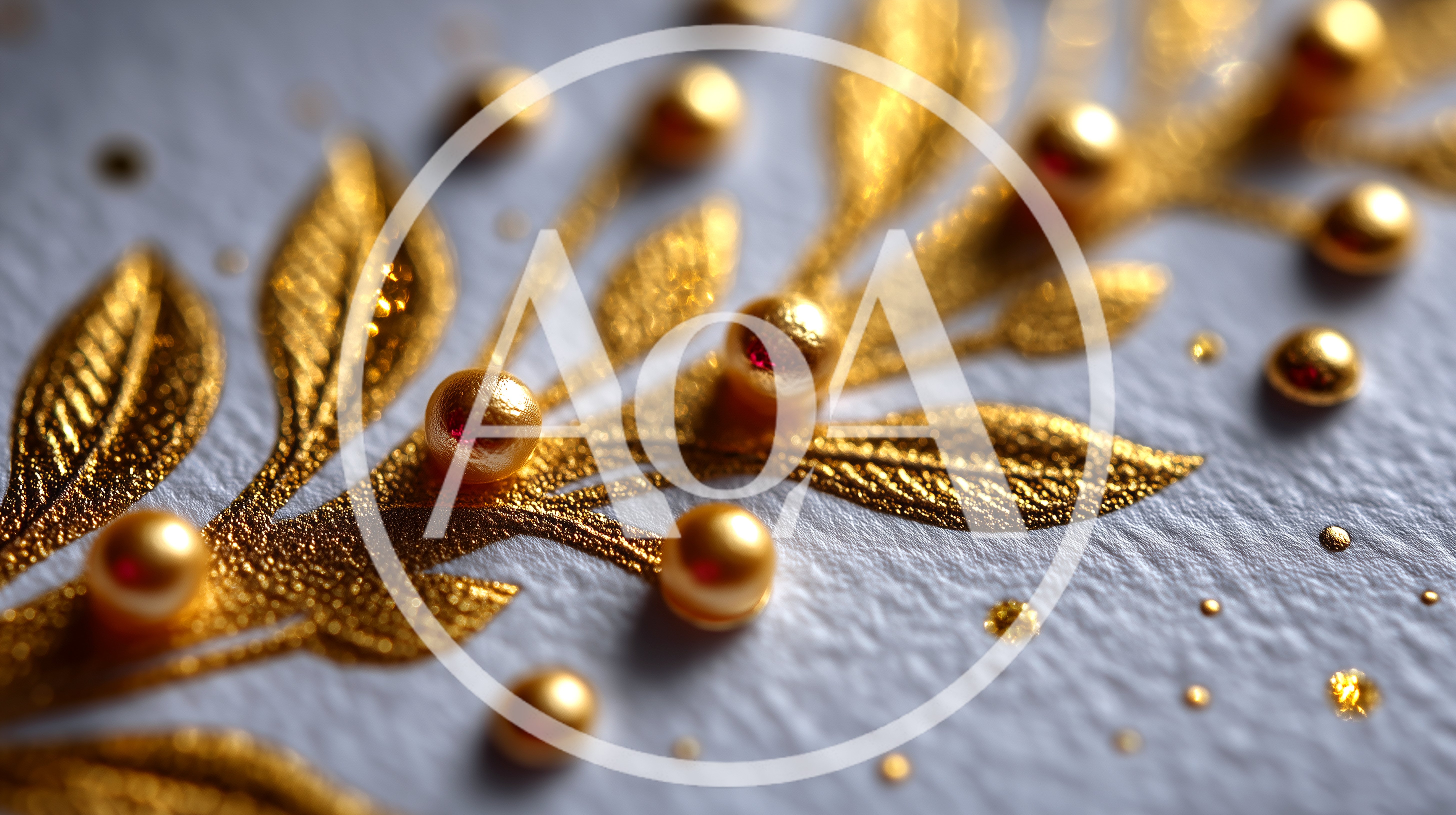 Golden Leaf And Pearl Ornament On Textured Paper