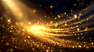 Abstract Golden Glitter Particles With Light Rays