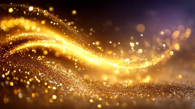 Abstract Golden Glitter Wave With Bokeh Light Particles