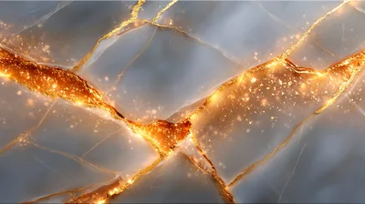 Abstract Grey Marble Texture With Glowing Gold Veins