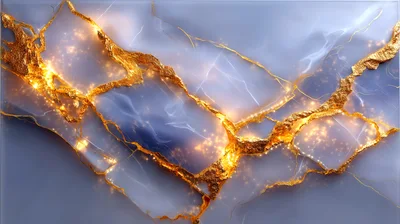 Abstract Blue Marble Texture With Glowing Gold Veins