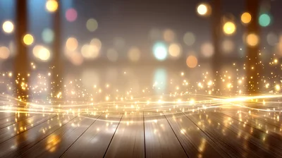 Golden Light Trails Over Dark Wooden Floor