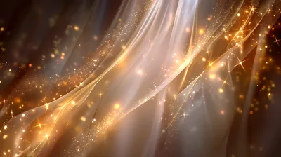 Abstract Golden Silk Fabric With Floating Particles