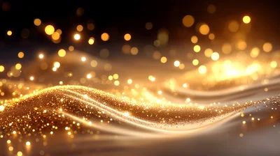 Abstract Golden Glitter Waves With Bokeh Light Particles