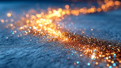 Golden Glitter Particles Flowing Over Dark Textured Surface