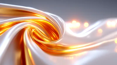 Abstract Swirling Gold And White Silk Fabric