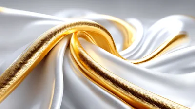 Abstract Gold Ribbon Flowing Over White Silk Fabric