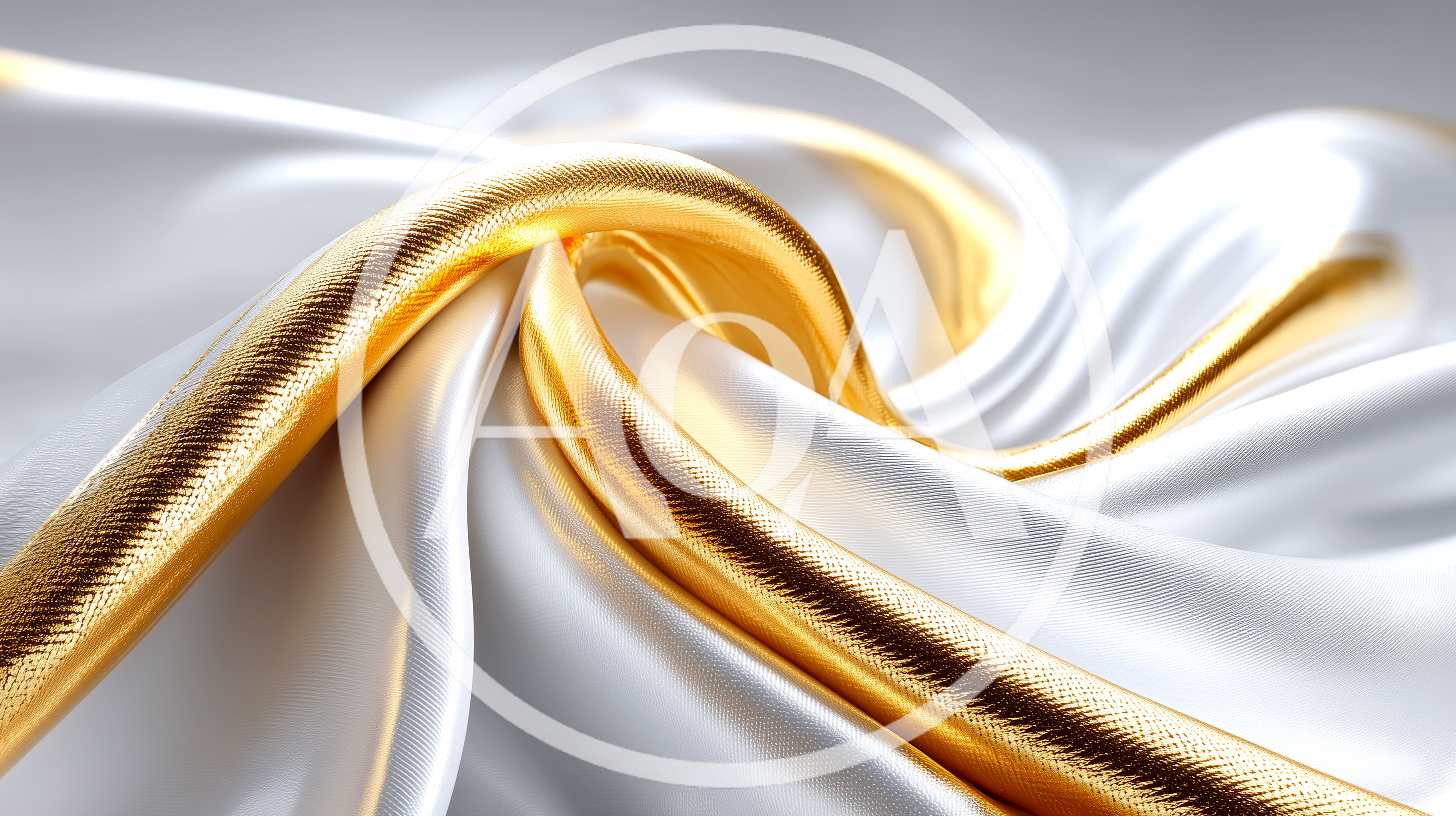 Abstract Gold Ribbon Flowing Over White Silk Fabric