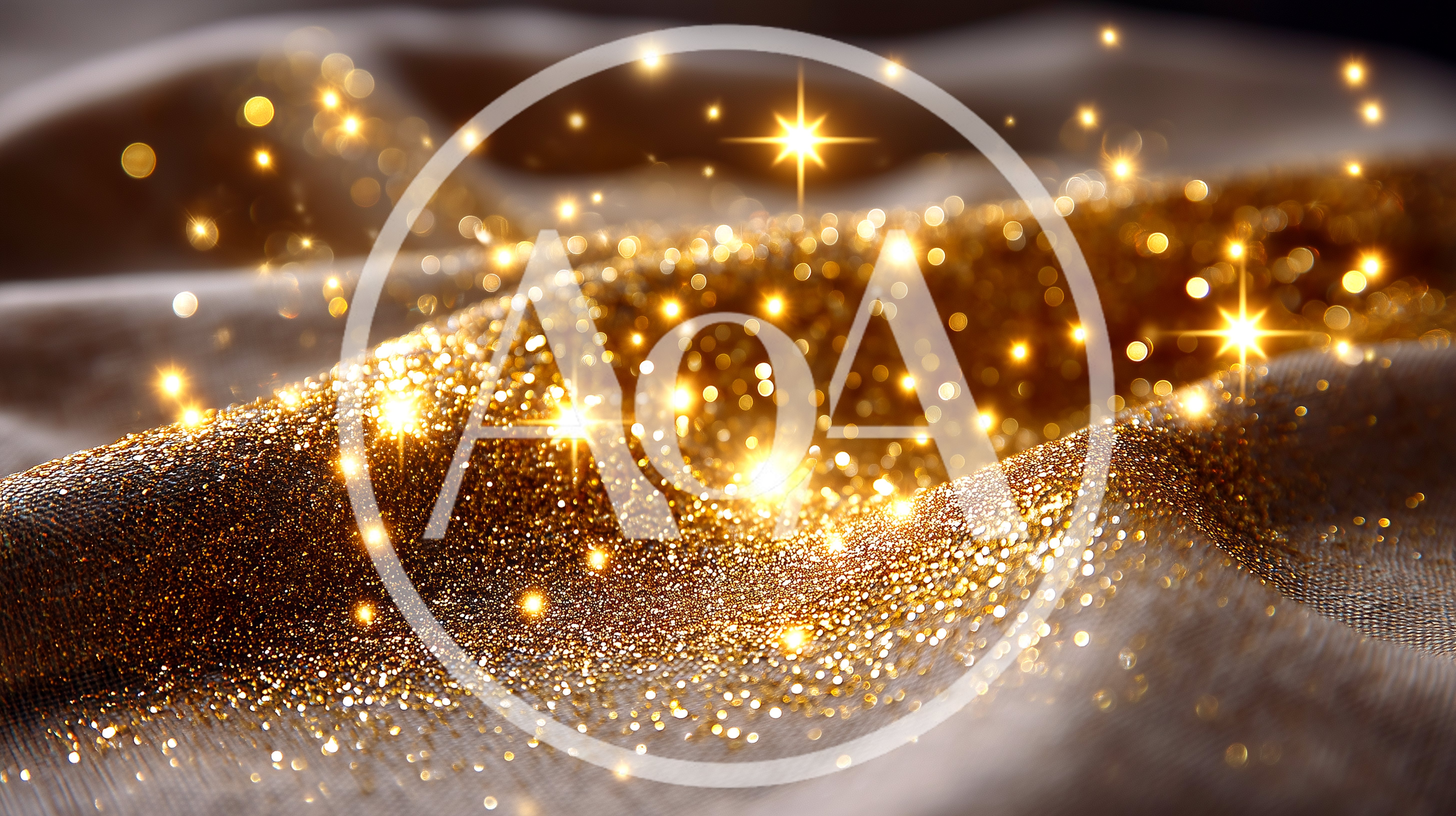 Golden Glitter Particles Sparkling On Textured Fabric
