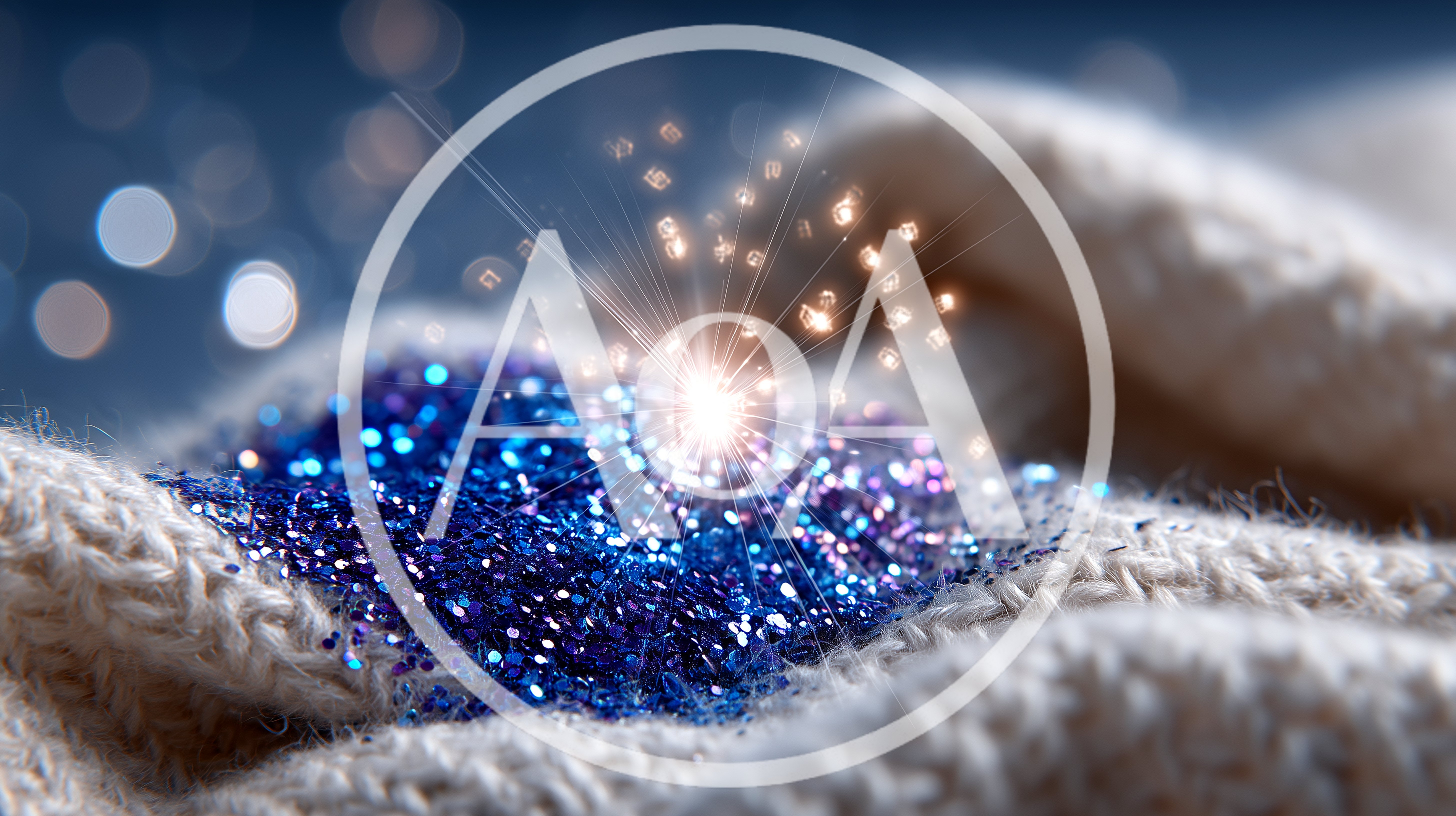 Blue Glitter Sparkles On A Knitted Fabric Surface