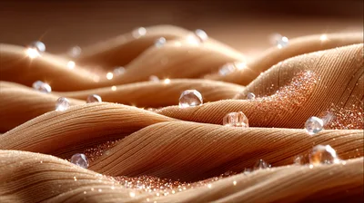 Macro View Of Sparkling Water Droplets On Fabric