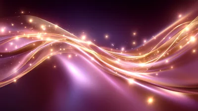 Abstract Glowing Golden Light Waves On Purple Background