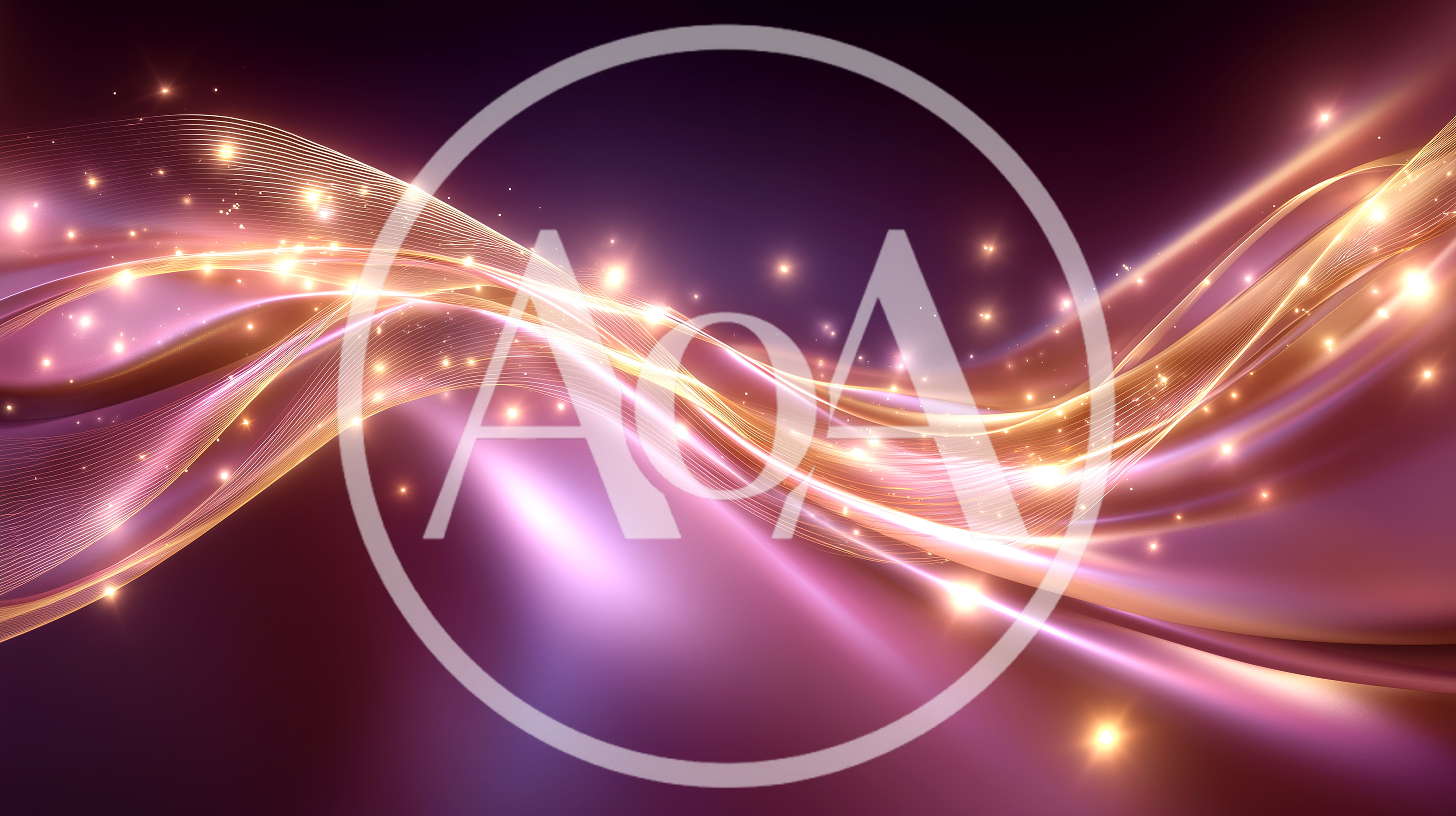 Abstract Glowing Golden Light Waves On Purple Background