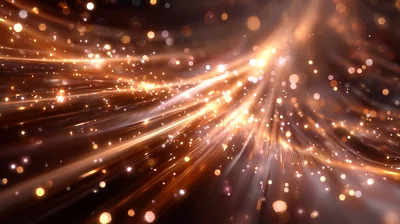 Abstract Golden Light Streaks And Glowing Particles