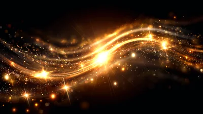 Abstract Golden Light Waves With Sparkling Particles
