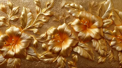 Golden Floral Relief Texture Background
