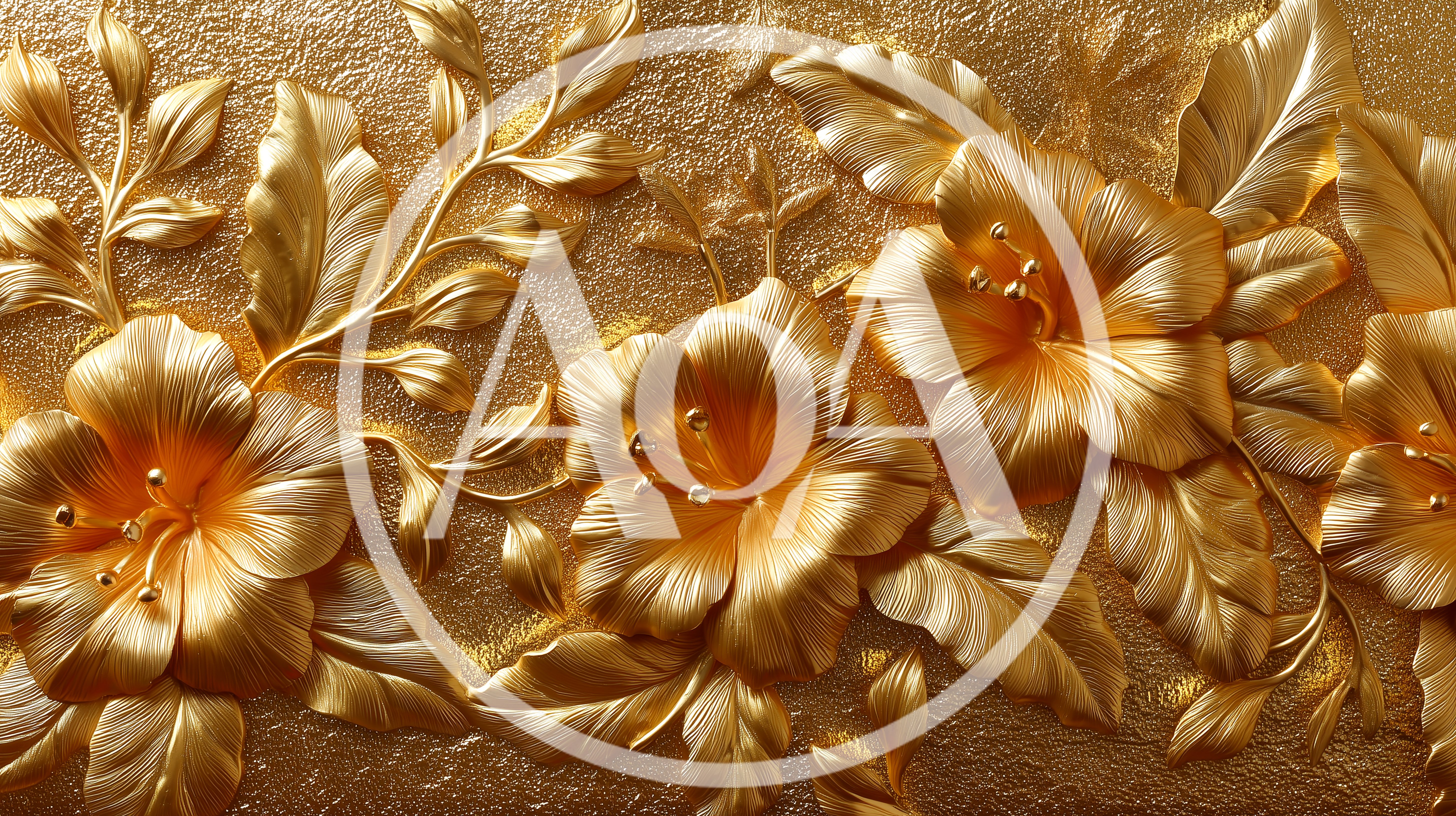 Golden Floral Relief Texture Background