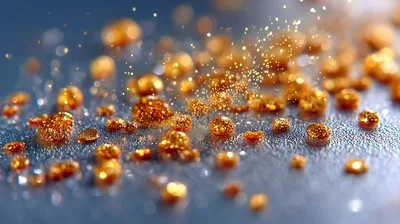 Golden Glitter Particles Floating Over Dark Surface