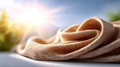 Close Up Of Textured Burlap Fabric In Sunlight