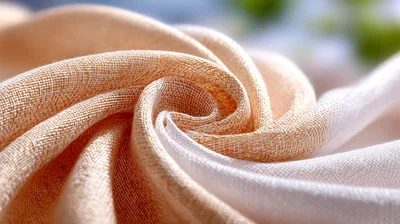 Close Up Of Beige And White Linen Fabric Swirl