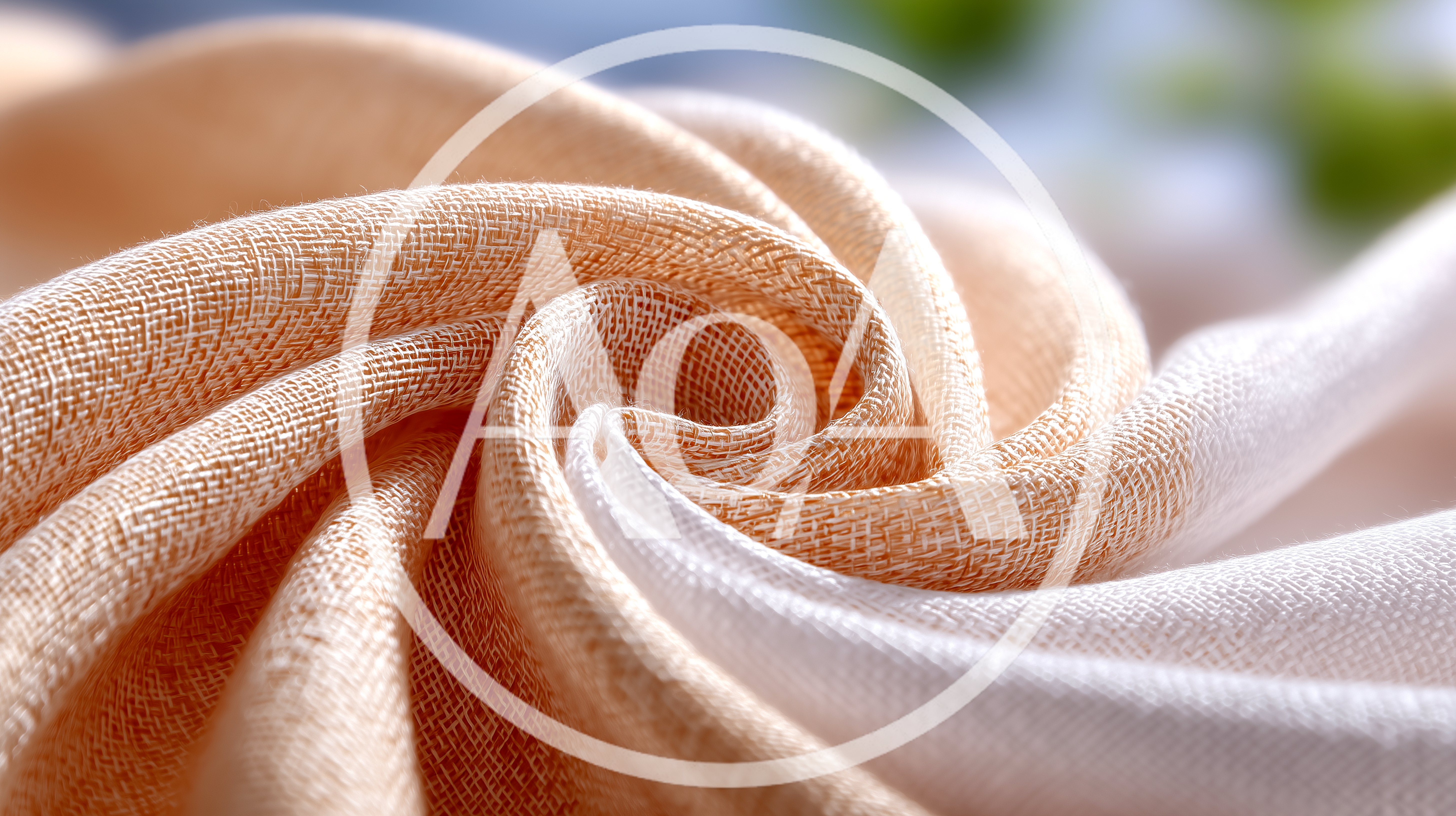Close Up Of Beige And White Linen Fabric Swirl
