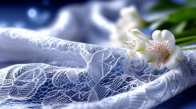 White Lace Fabric With Delicate Alstroemeria Flowers