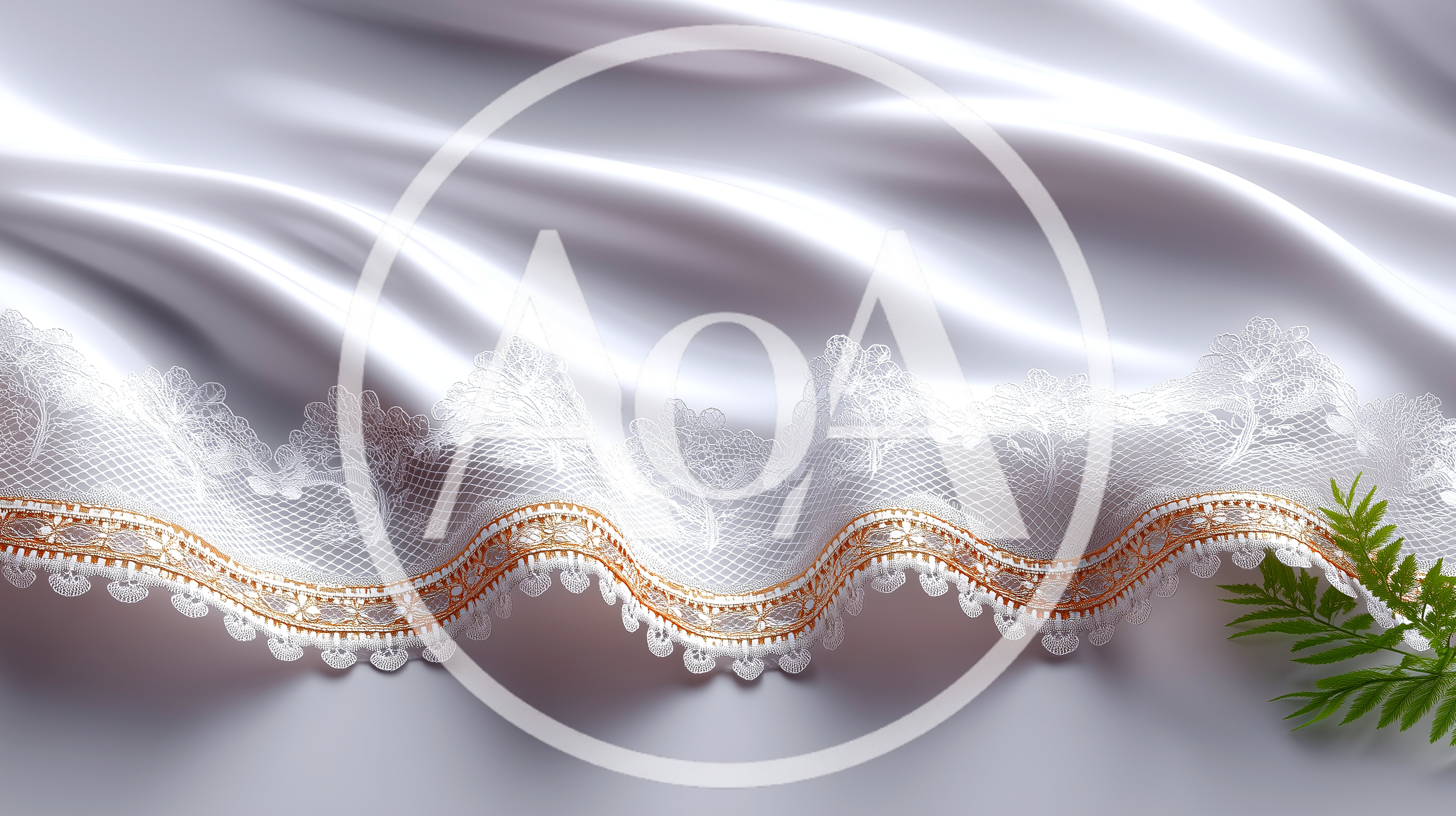 White Satin Fabric With Intricate Lace Trim