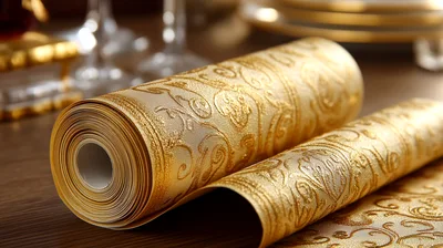 Rolls Of Elegant Gold Damask Wallpaper