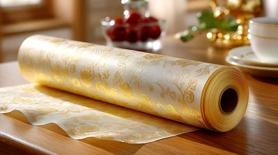 Roll Of Decorative Gold Patterned Tablecloth
