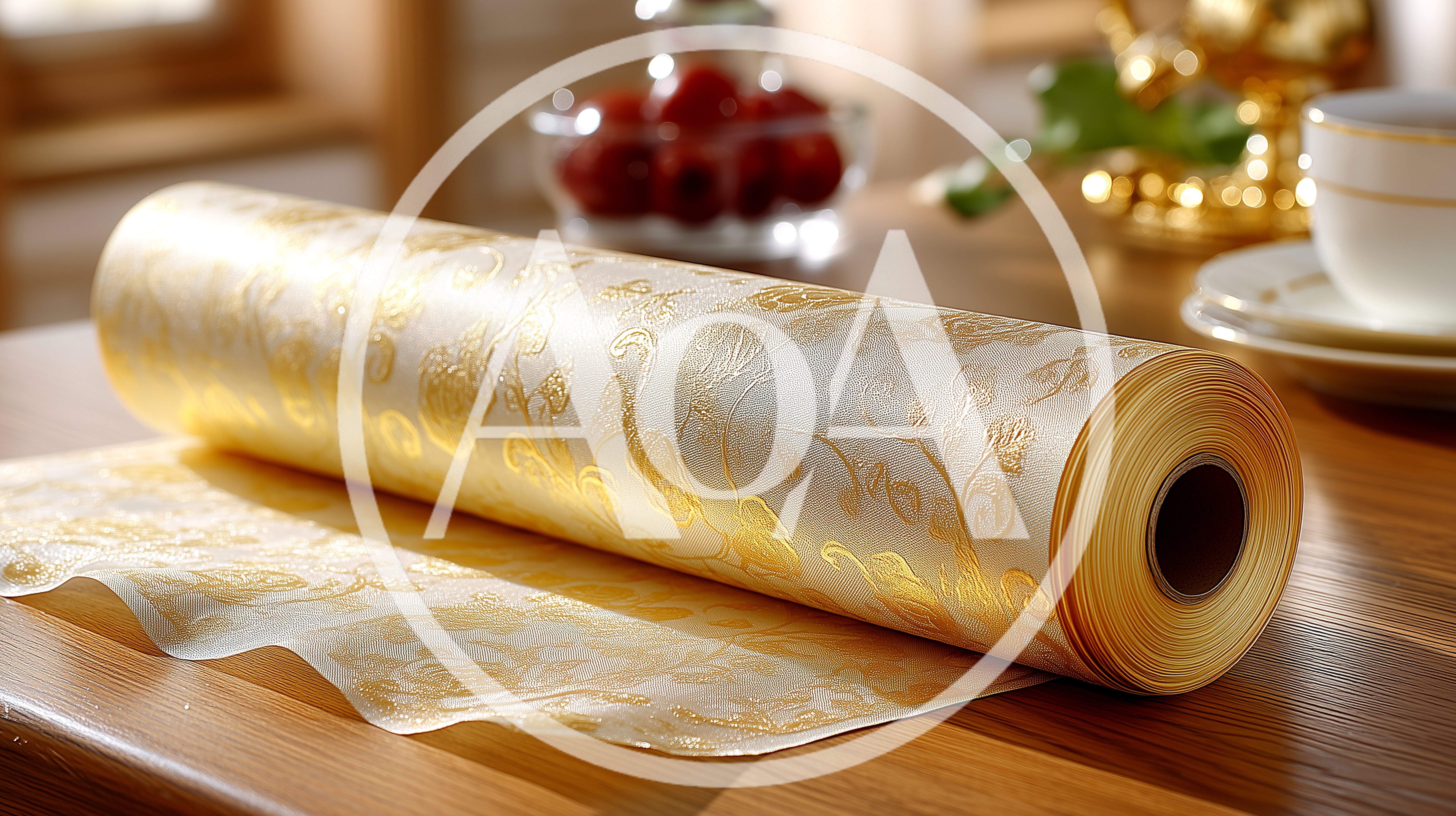 Roll Of Decorative Gold Patterned Tablecloth