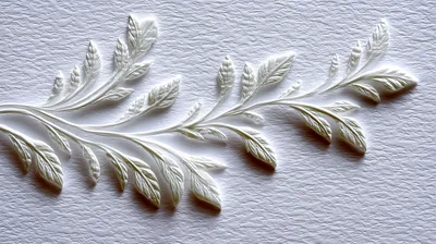 White Embossed Floral Leaf Pattern On Textured Paper