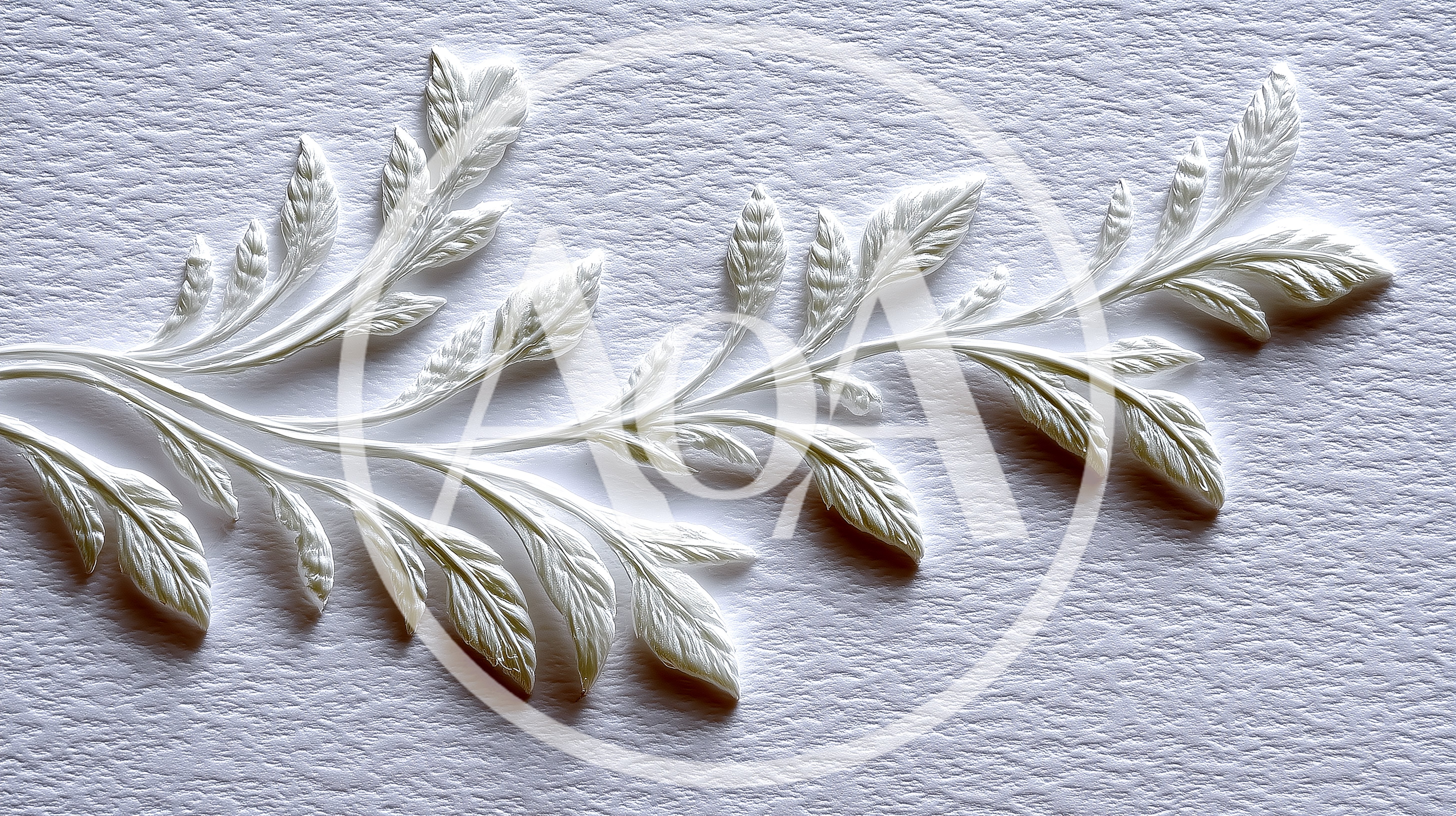 White Embossed Floral Leaf Pattern On Textured Paper
