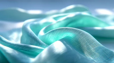 Abstract Background Of Flowing Turquoise Silk Fabric