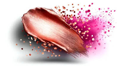 Metallic Copper Makeup Swatch With Pink Glitter Particles