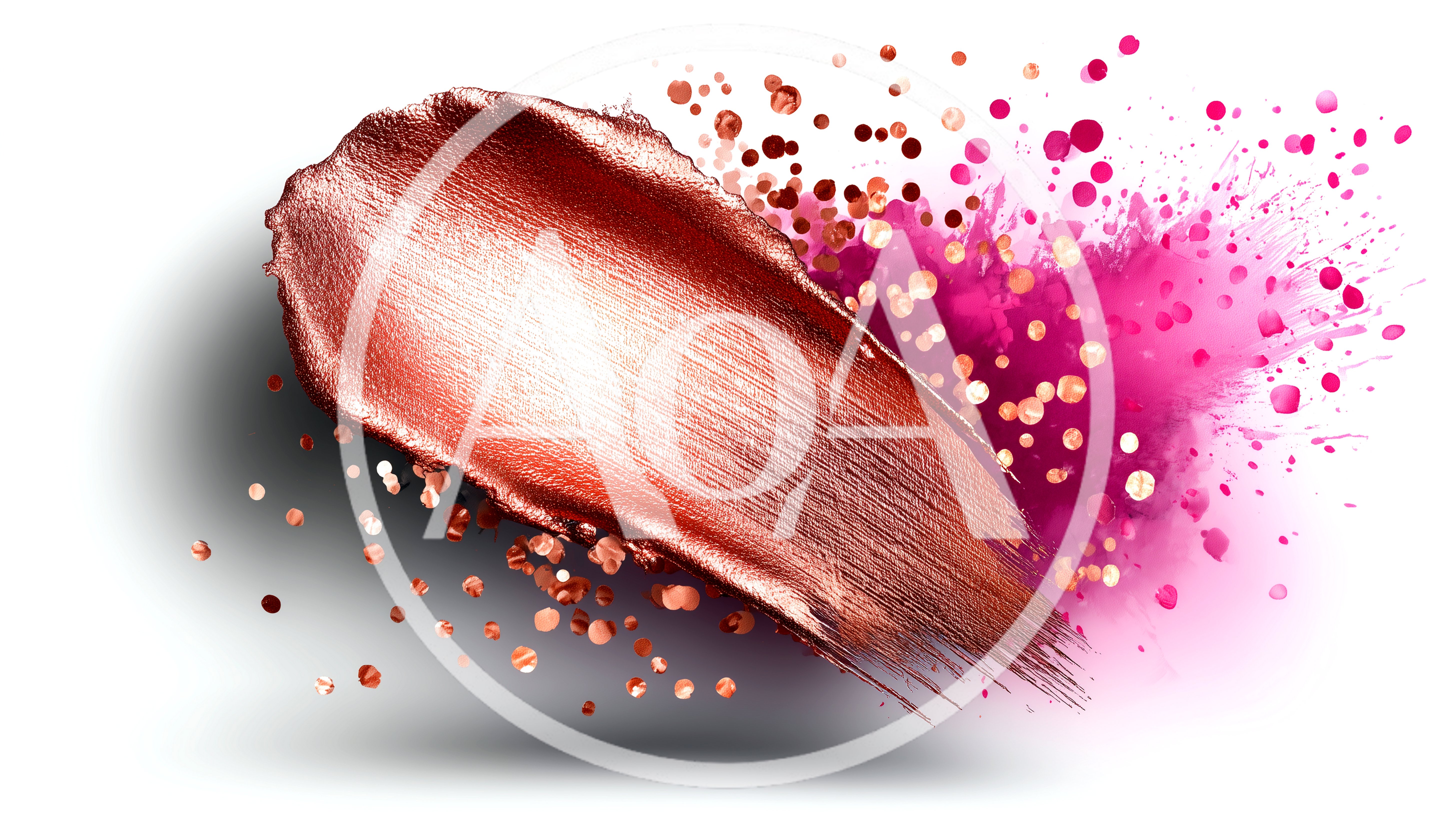 Metallic Copper Makeup Swatch With Pink Glitter Particles