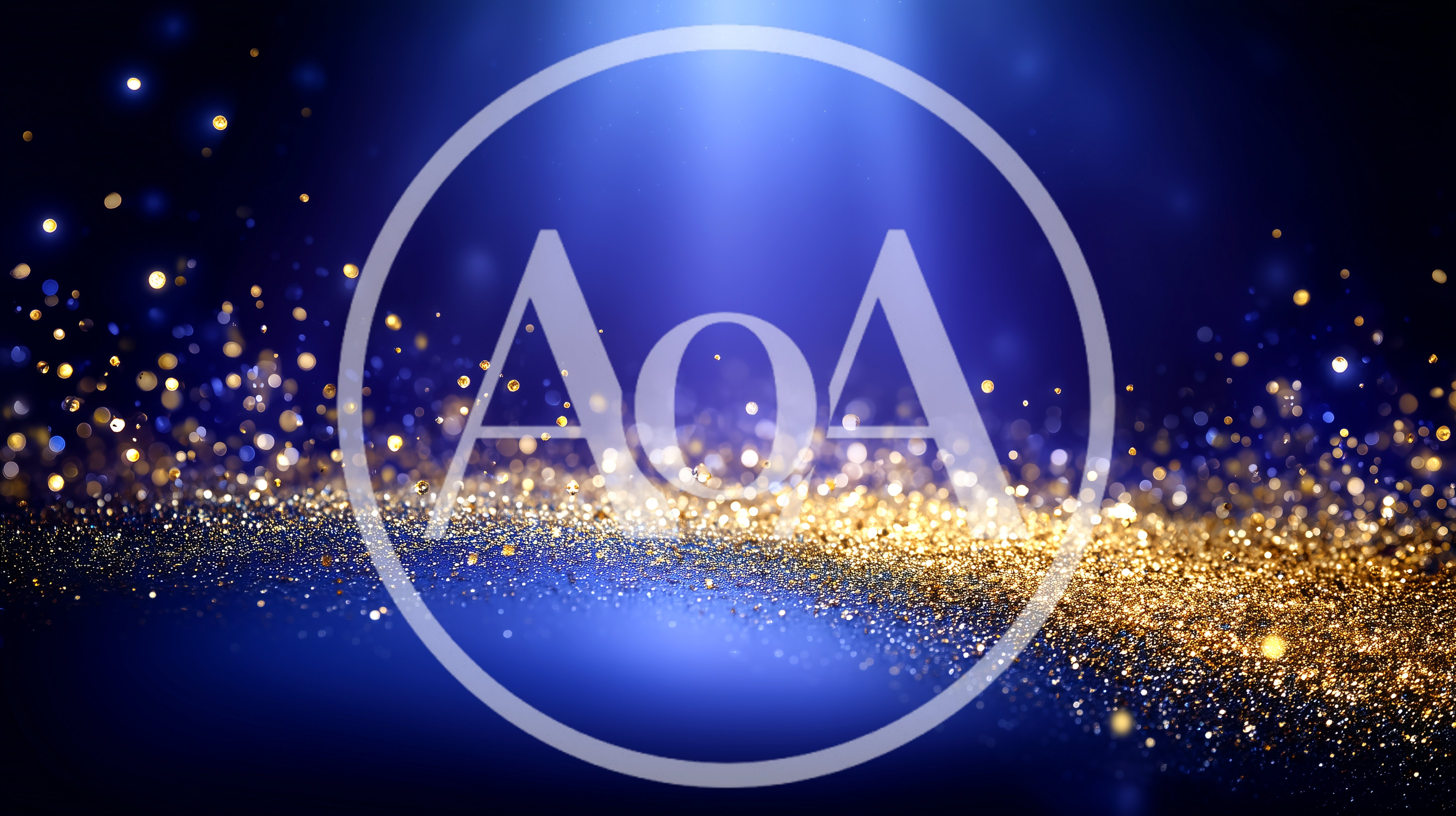 Abstract Golden Glitter Particles On Blue Background