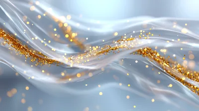 Abstract Flowing Silk Fabric With Golden Glitter Particles