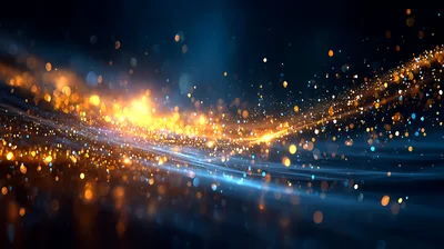 Abstract Golden Particles Flowing Over Dark Blue Background