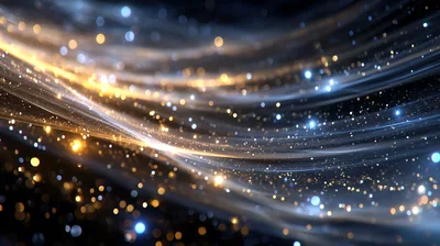 Abstract Golden And Blue Light Particles Flowing