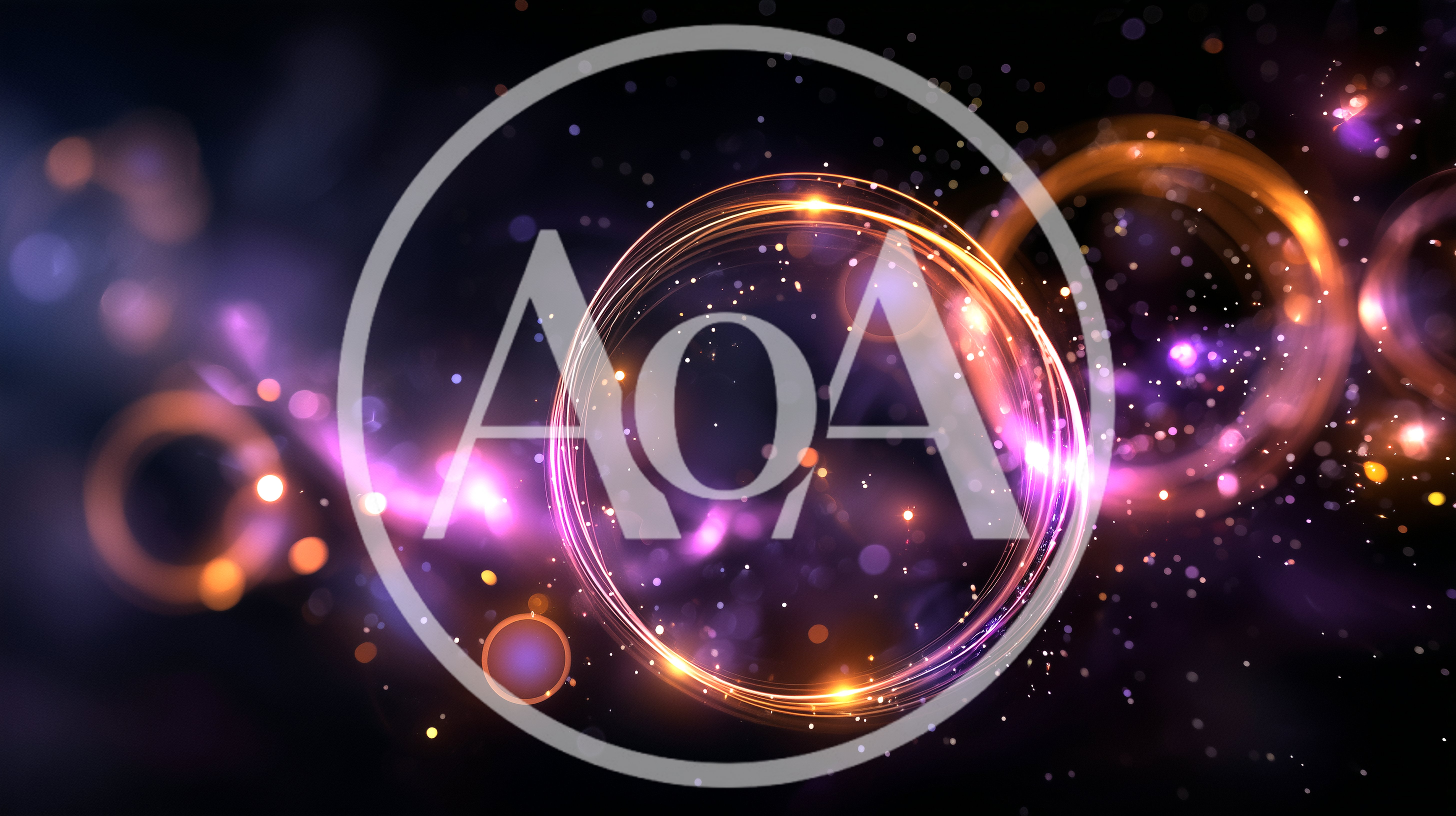 Abstract Glowing Golden Rings With Purple Particle Background