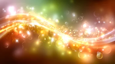 Abstract Golden Light Waves With Floating Bokeh Particles