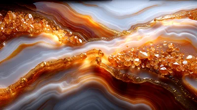 Abstract Agate Stone Texture With Golden Crystal Accents